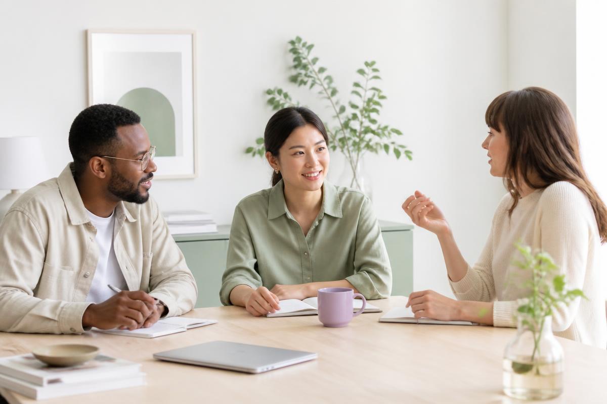 Colleagues in discussion around a table