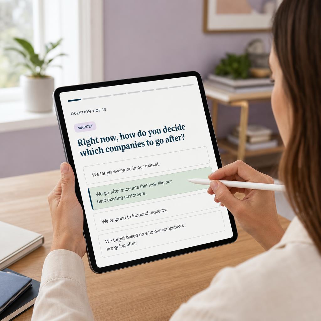 A founder completing the free GTM Snapshot diagnostic on an iPad with an Apple Pencil