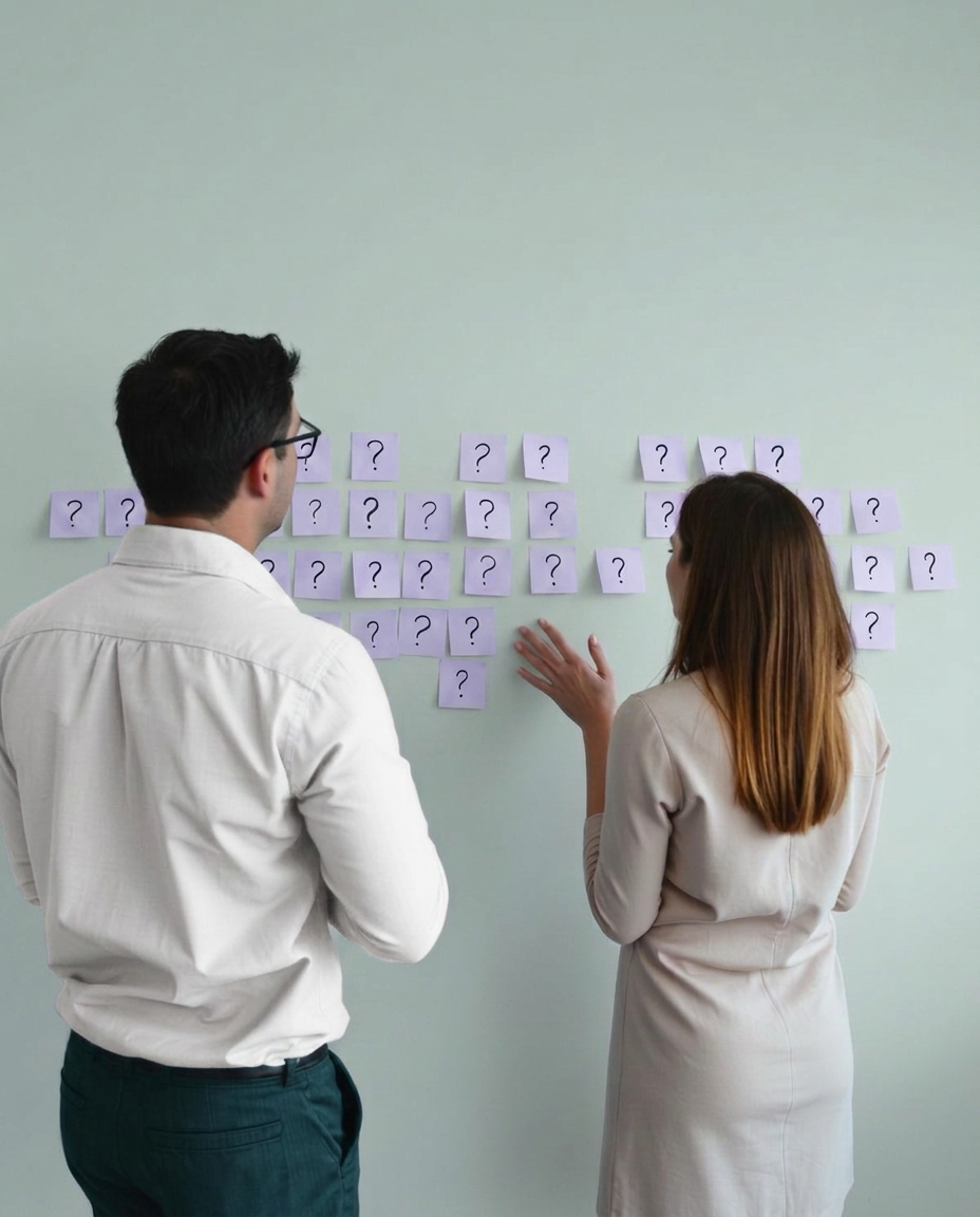 Two colleagues mapping the customer journey on a wall